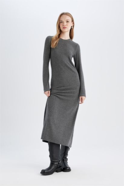 Bodycon Crew Neck Basic Long Sleeve Maxi Dress