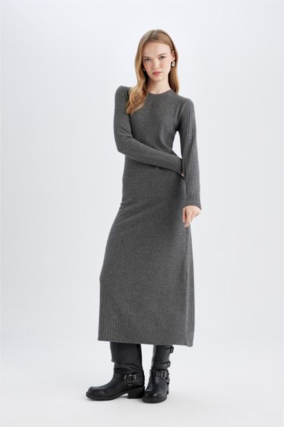 Bodycon Crew Neck Basic Long Sleeve Maxi Dress