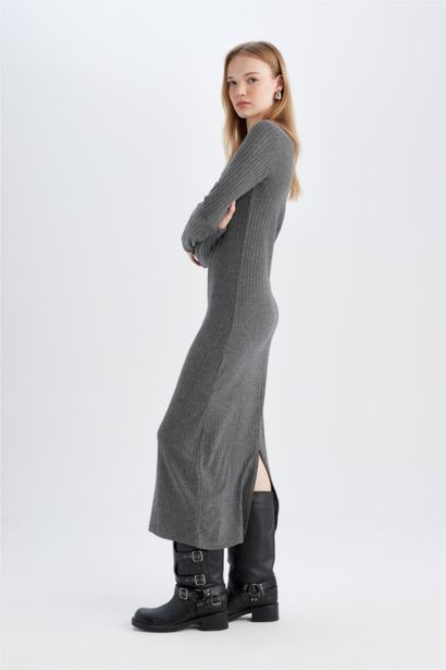 Bodycon Crew Neck Basic Long Sleeve Maxi Dress
