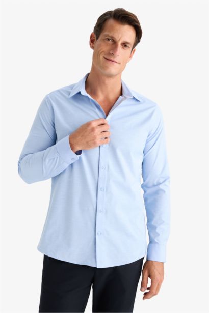 قميص بولو ردن طويل بوبلين مودرن فيت