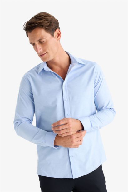 قميص بولو ردن طويل بوبلين مودرن فيت