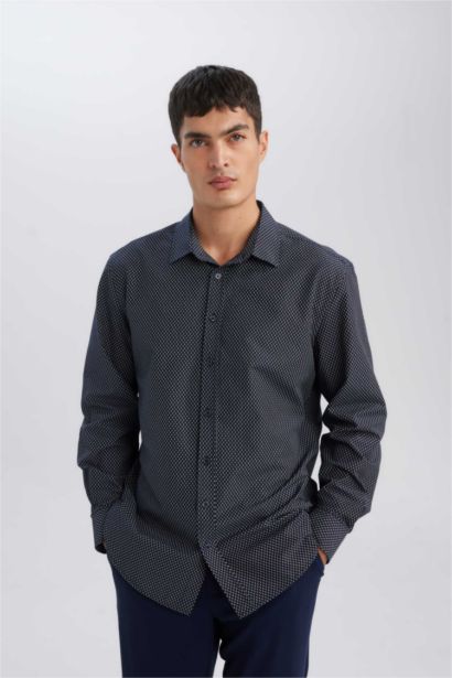 Modern Fit Polo Collar Poplin Long Sleeve Shirt