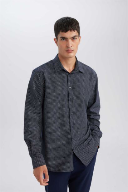 Modern Fit Polo Collar Poplin Long Sleeve Shirt
