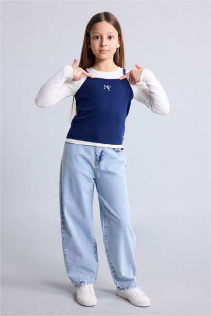 Girl Crop Printed Ribbed 2 Piece Set