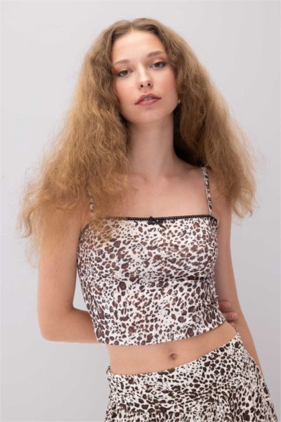 Fitted Leopar Desenli Kare Yaka Atlet