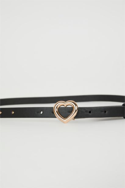 Woman Faux Leather Heart Buckle 2 Piece Classic Belt