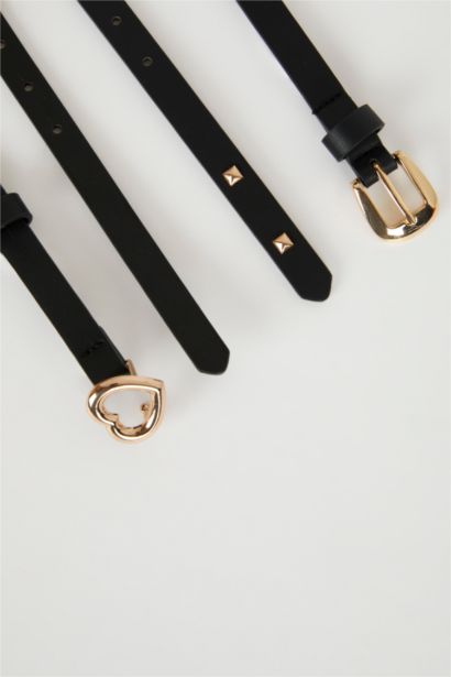 Woman Faux Leather Heart Buckle 2 Piece Classic Belt