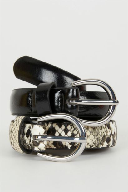 Woman Faux Leather 2 Piece Classic Belt