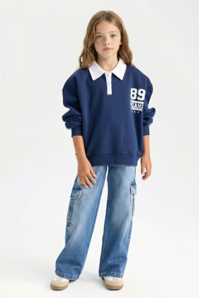 Sweat-shirt Oversize en tissu épais imprimé à Col Polo