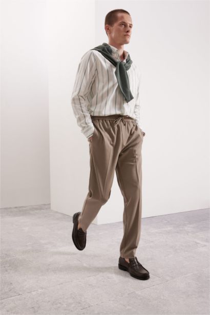 قميص بولو مخطط كم طويل أوكسفورد قصة عادية