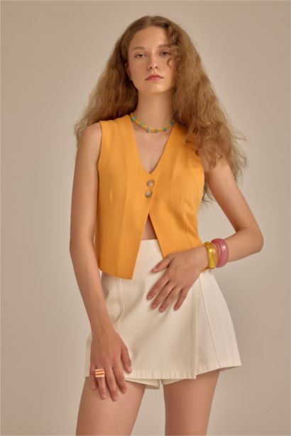 Regular Fit V-Neck Linen Blend Vest