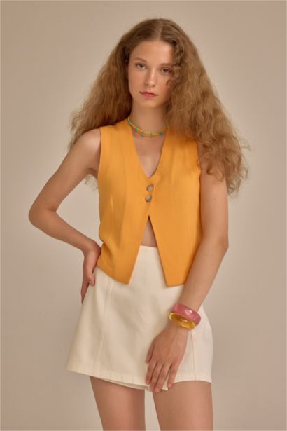 Regular Fit V-Neck Linen Blend Vest