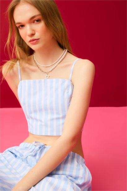 Poplin Striped Crop Top