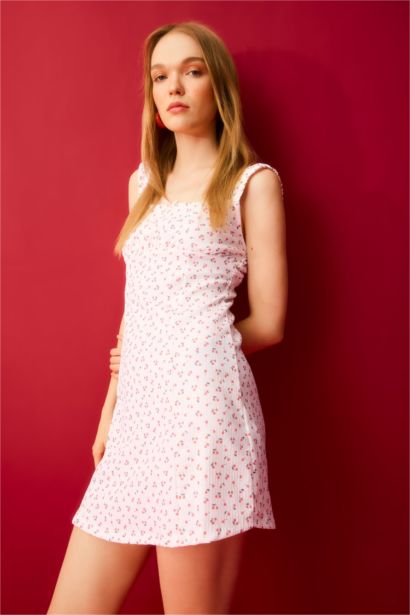 V-Neck Printed Sweater Strap Mini Dress