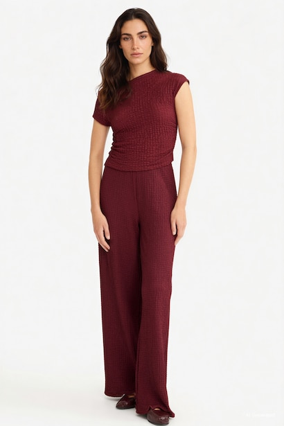 Wide Leg Geniş Bol Paça Kırışık Dokulu Pantolon