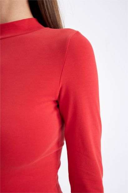 Red Slim Fit Half Turtleneck Casual Basic T-Shirt