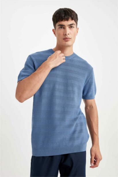 Standard Fit Regular Cut Crew Neck Cotton Knit T-Shirt