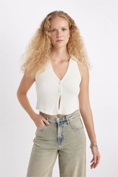 Coool Slim Fit Dar Kesim Düğmeli Triko Yelek