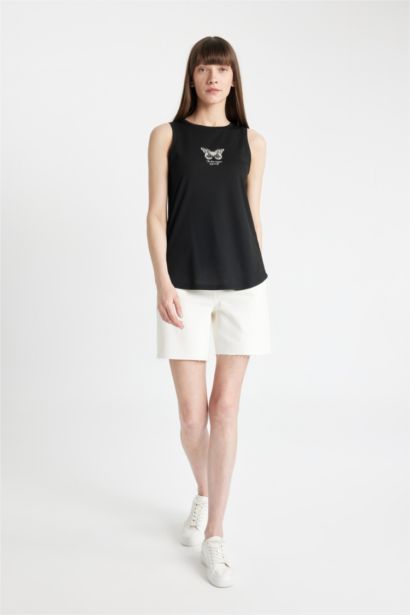 Regular Fit Printed Crew Neck Sleeveless T-Shirt