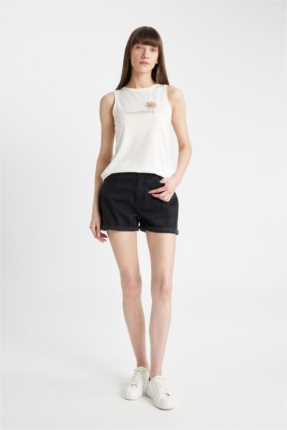 Regular Fit Printed Crew Neck Sleeveless T-Shirt