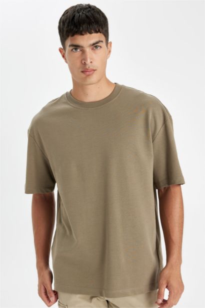 %100 Pamuk Relax Fit Bisiklet Yaka Kısa Kollu Basic Düz Tişört