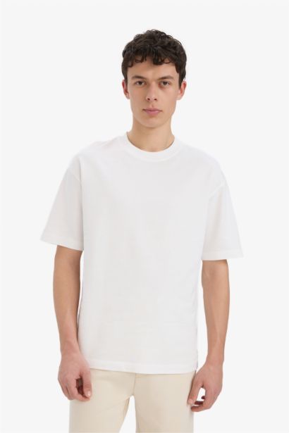 Cotton Relax Fit Crew Neck Basic White T-Shirt