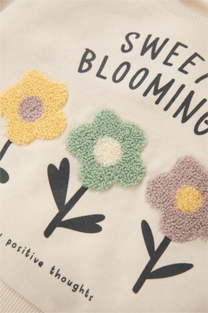 سويت شيرت بناتي بنقشة الزهور مطبوع قصة عادية برقبة مستديرة