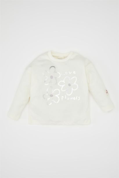 T-Shirt À Manches Longues à motifs de Fleur Col Rond pour BéBé Fille