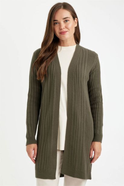 كارديجان طويل تريكو قصة عادية برقبة شال