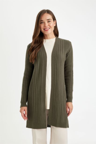 كارديجان طويل تريكو قصة عادية برقبة شال