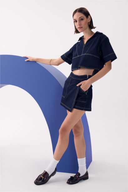 جيب شورت جينز بخصر عالي