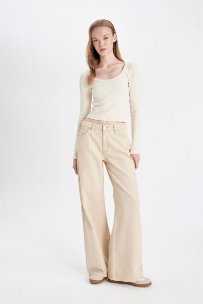 Wide Leg Gabardine Trousers