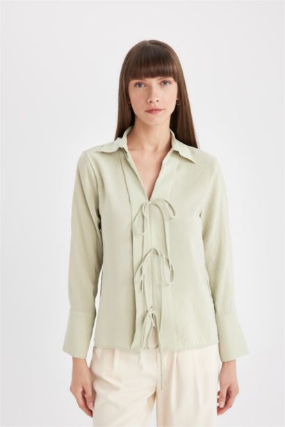 Regular Fit Crinkle Viscose Long Sleeve Shirt
