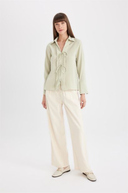 قميص كم طويل فيسكوز كرنكيل قصة عادية