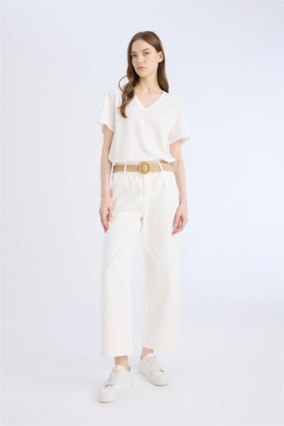 Paperbag High Waist Double Leg Gabardine Trousers