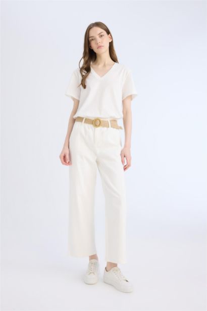 Paperbag High Waist Double Leg Gabardine Trousers