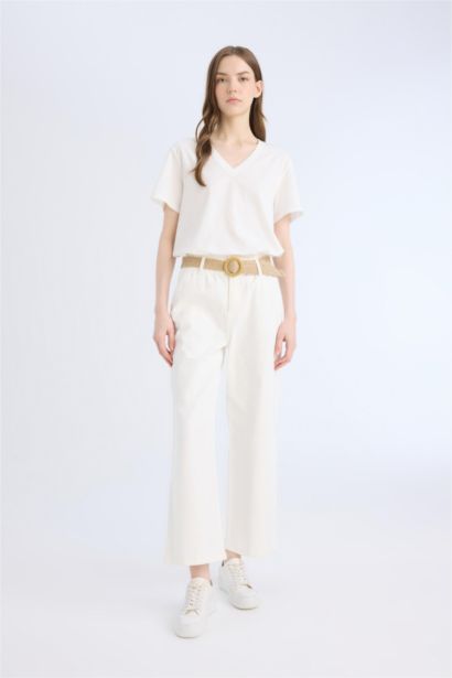 Paperbag High Waist Double Leg Gabardine Trousers