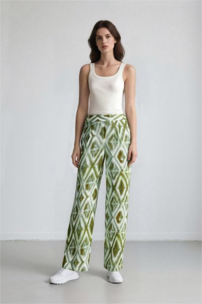 Relax Fit Pocketed Wide Leg Crinkle Viscose Trousers