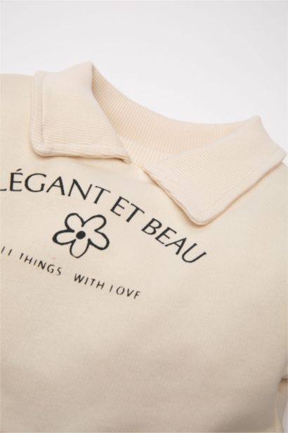 Robe en Tricot Fleur Col Polo  à manches longues Coupe régulière