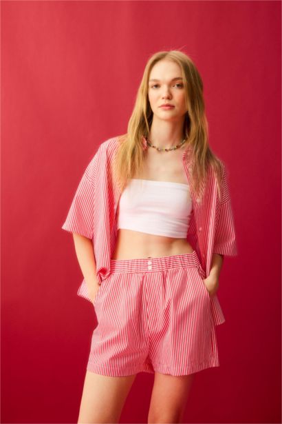 Oversize Striped Poplin Short Sleeve Shirt