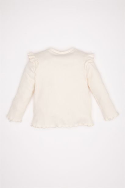 تيشيرت بناتي بنقشة الزهور كم طويل قصة عادية برقبة مستديرة