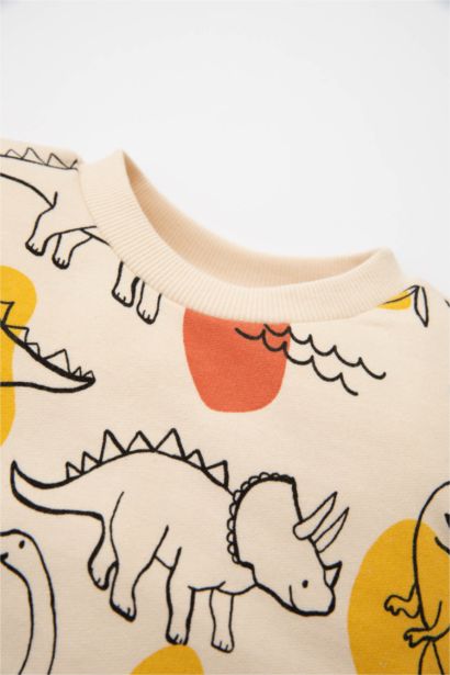 Baby Boy Crew Neck Patterned Soft Fuzzy Inside Sweatshirt