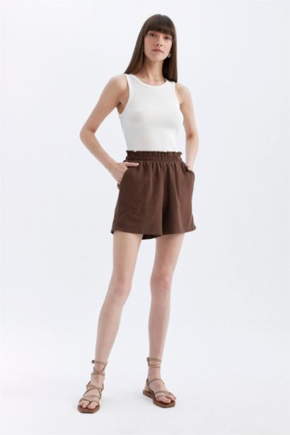 Relax Fit Linen Blended Paperbag Waist Wide Leg Shorts