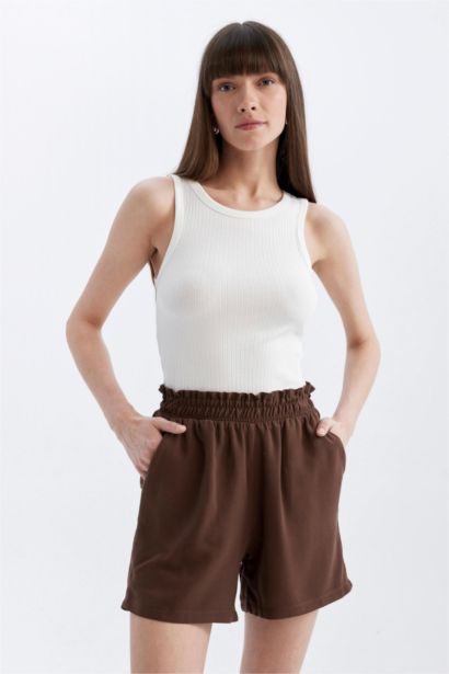 Relax Fit Linen Blended Paperbag Waist Wide Leg Shorts