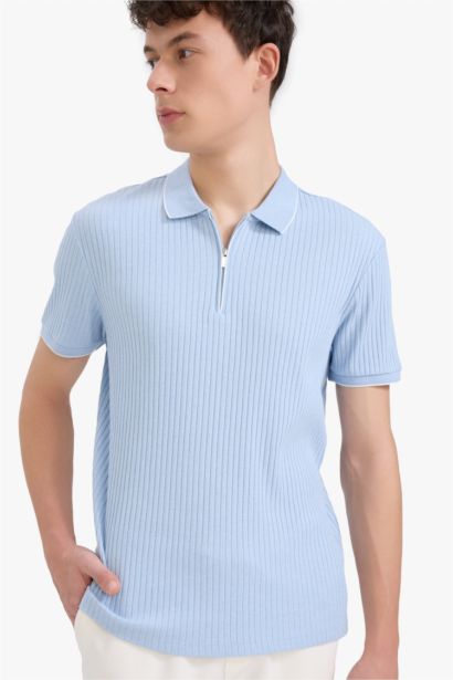 Slim Fit Ribbed Camisole Half Zippered Polo T-Shirt