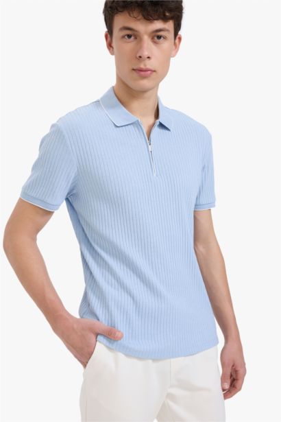 Slim Fit Ribbed Camisole Half Zippered Polo T-Shirt