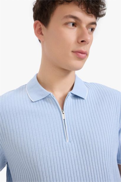 Slim Fit Ribbed Camisole Half Zippered Polo T-Shirt