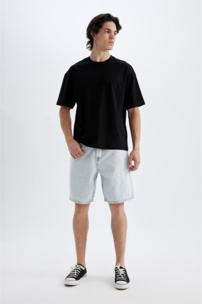 %100 Pamuk Straight Fit Jean Bermuda Şort