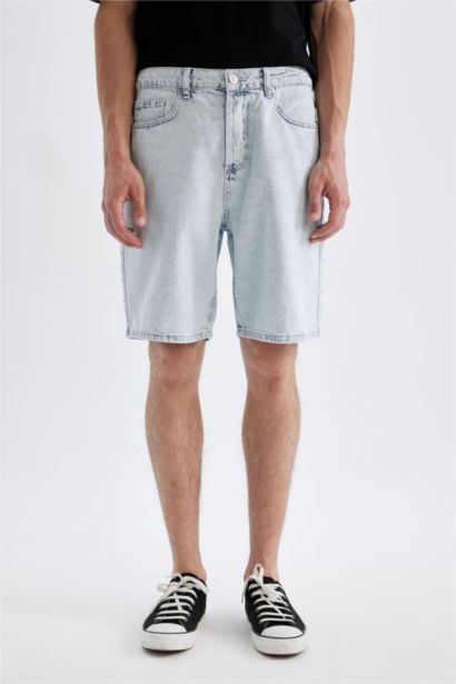 %100 Pamuk Straight Fit Jean Bermuda Şort