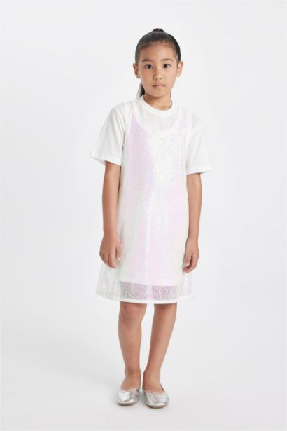 Girl Short Sleeve T-Shirt Dress 2 Piece Set